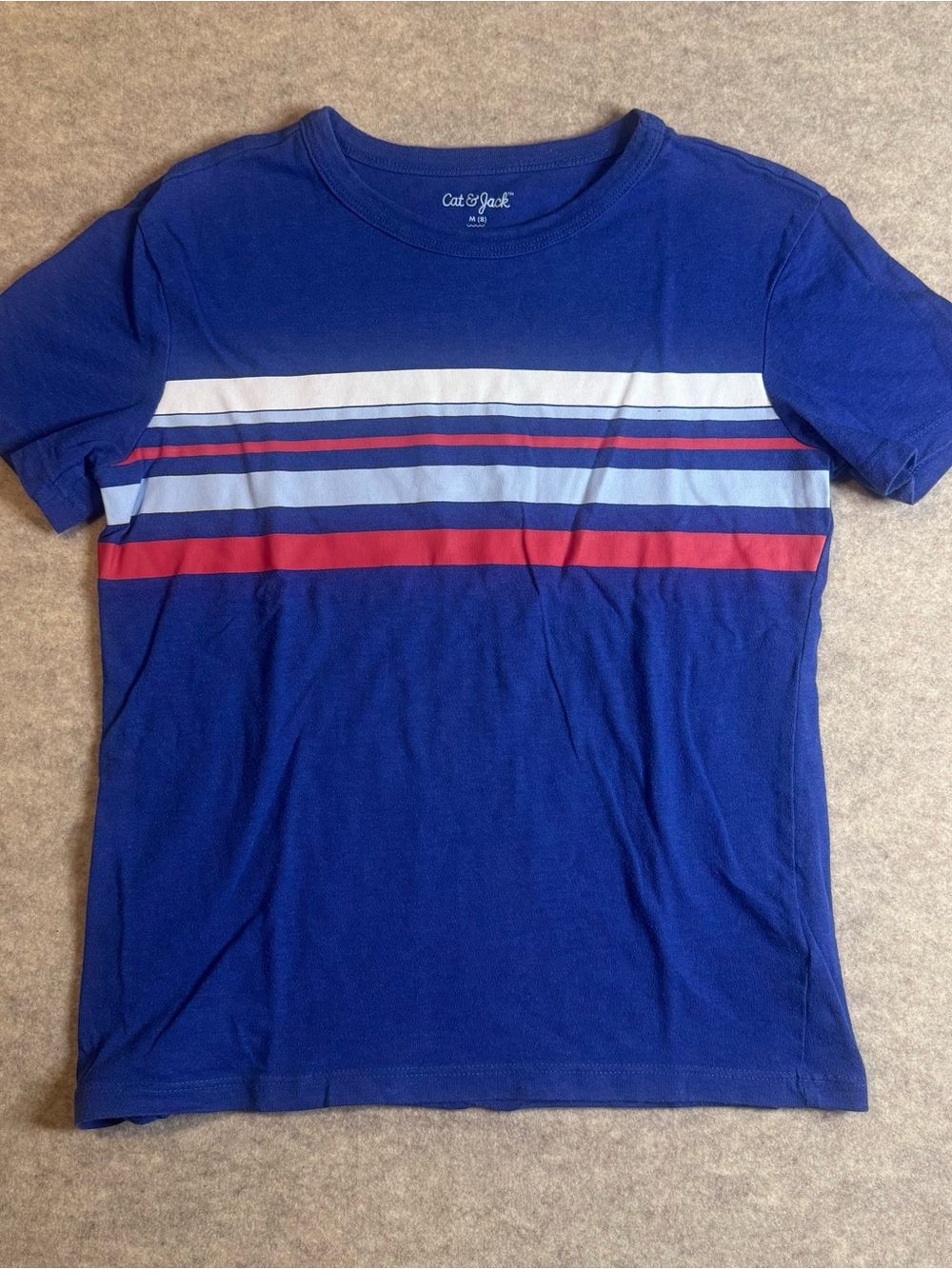 Cat & Jack Royal Blue Short Sleeve Tee with White, Light Blue and Red Stripes